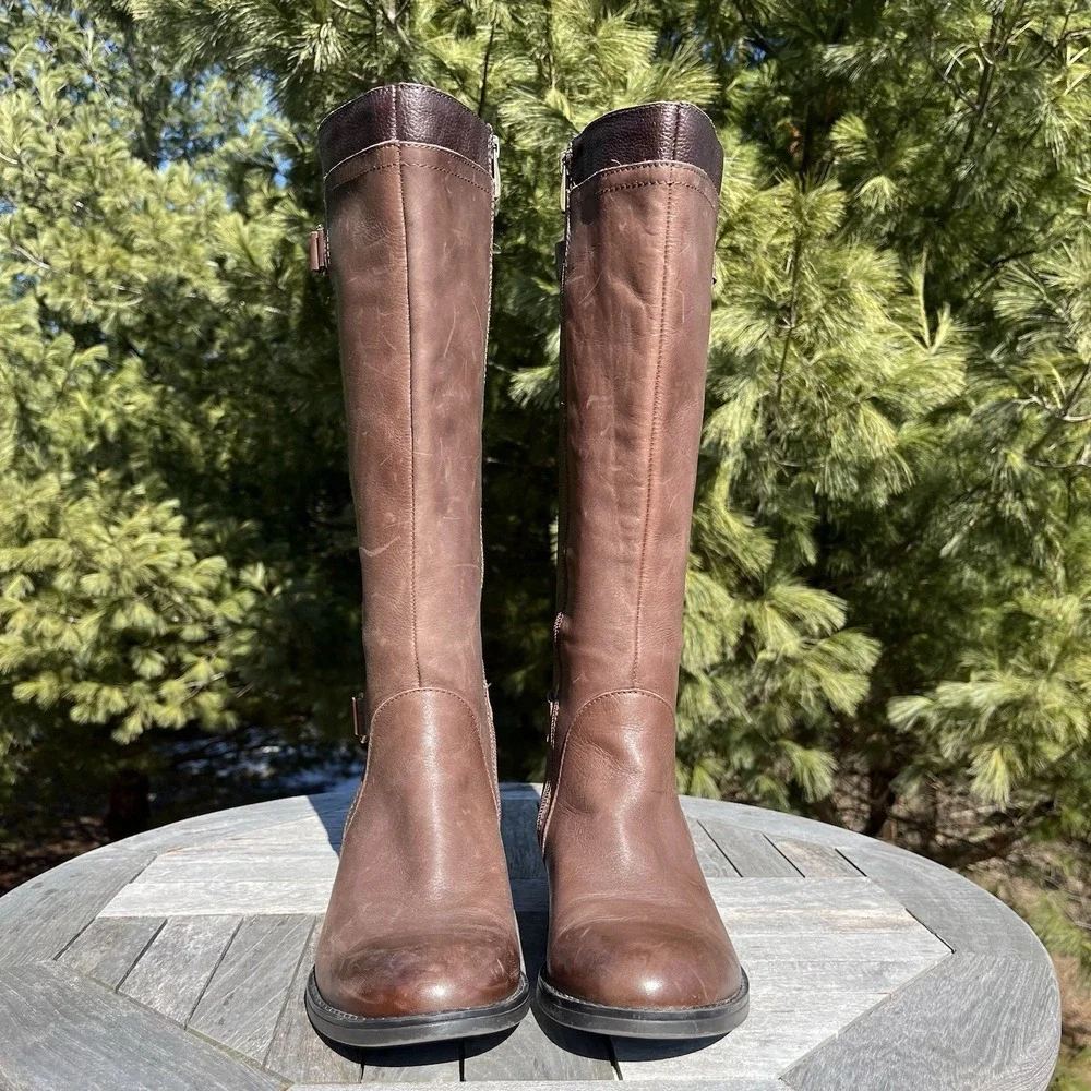 Franco Sarto L-Crash Riding Boots‎ Womens Size 9 Brown Leather Tall Full Zip